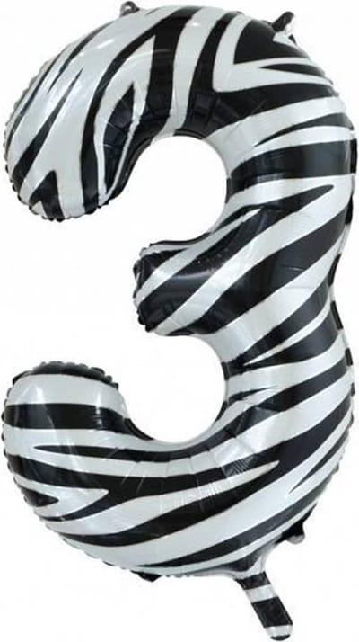 Folie Ballon Cijfer 3 Zebra XL 86cm leeg