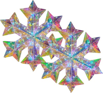 Christmas Decoration Verlichte hangende sneeuwvlokken - 2x - regenboog - 27 cm -batterij - 30 leds