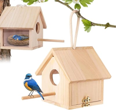 Transparant Houten Vogelhuisje voor Buiten - Hangend Vogelhuisje voor Tuin, DIY Decoratie voor Tuinhekken en Tuinvogels zoals Kolibries en Vinken
