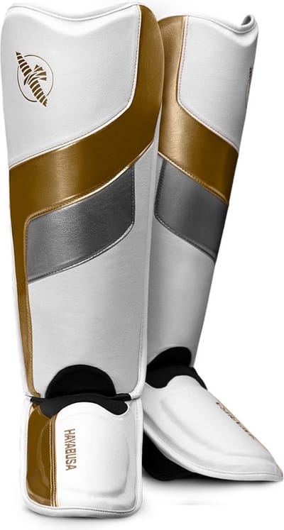 Hayabusa T3 Full-Back Scheenbeschermers - Wit / Goud - Maat S