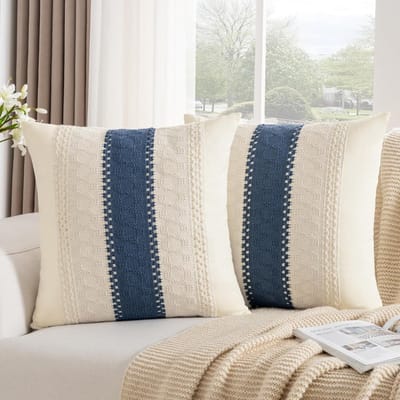 2-delige kussensloopset in bohemian stijl - 40x40 cm - Blauw gestreept patroon - Geschikt voor banken, woonkamers en slaapkamers