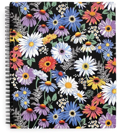 Grote Spiraal Notebook - Schrijfblok College - Notities Maken - Met Opbergvak - 160 Pagina's - Blauw Bloemig