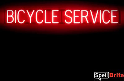 BICYCLE SERVICE - Lichtreclame Neon LED bord verlicht | SpellBrite | 126 x 16 cm | 6 Dimstanden - 8 Lichtanimaties | Reclamebord neon verlichting