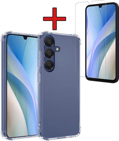 Hoesje - Met Screenprotector - Geschikt voor Samsung Galaxy A15 - Sterk & Shockproof - Back Cover - Siliconen Case - Telefoon Hoes - Shock Proof - Telefoonhoes - Transparant