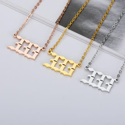 Colliers Numéros d'Ange Pour Femmes 111 222 333 555 666 777 888 999 444 Collier Diable Pendentif en Acier Inoxydable Hommes Bff Bijoux Gothiques Gold Color gray