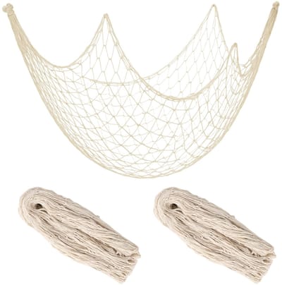 Dailygoods- Visnetdecoraties 200x100cm - 2 Stuks - Natuurlijk Katoenen - Nautisch Decor - Wanddecoratie - Tafelkleed - Romig Wit - Feestdecoraties
