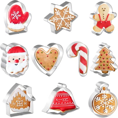 Koekjessnijders Set - Bakvormen Figuren - Kerst Bakken - Roestvrij Staal - 10 Stuks - Zilverkleurig
