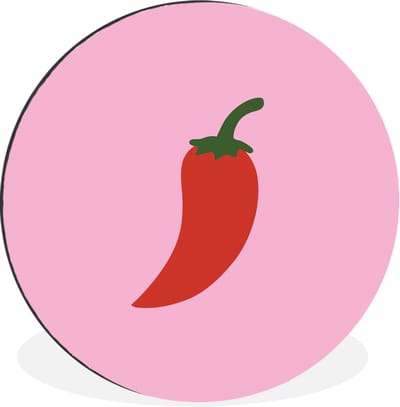 WallCircle - Wandcirkel - Muurcirkel - Peper - Rood - Illustratie - Aluminium - Dibond - 30x30 cm - Binnen en Buiten
