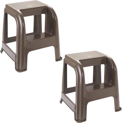 Plasticforte Opstapkrukje - 2x - 2 tredes - bruin - kunststof - 44 x 42 x 45 cm - tot 100 kg - Opstapje - Trapje