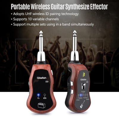 Système sans fil portable UHF pour guitare Émetteur + récepteur 10 canaux 5 effets intégrés
