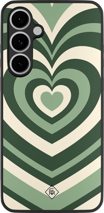 Casimoda® hoesje - Geschikt voor Samsung Galaxy S24 FE - Hart Swirl Groen - Zwart TPU Backcover - Geometrisch patroon - Groen