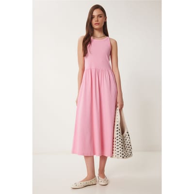Mouwloze Crew Neck Midi Jurk