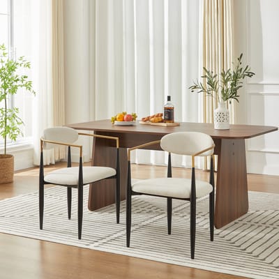 MODFU - Eetkamerstoel Set Van 2 - Stoffen Kussens - Verstelbare Poten - Modern - Metaal - Beige Zwart Goud