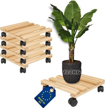 Plantenroller Vierkant - Onderzetter Plantenbak - Verplaatsen Meubels - Massief Beukenhout - 30x30 cm 5 stuks - Houtkleur