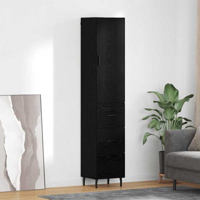 vidaXL - Highboard - Zwart - Eiken - 34,5 - x - 34 - x - 180 - cm - Bewerkt - hout