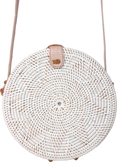 DUA Witte ronde rieten bali tas white round rattan bag