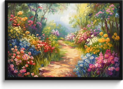 Poster in lijst - Fotolijst 90x60 cm - Posters - Natuur - Landschap - Bloemen - Kleurrijk - Posterlijst zwart - Decoratie - Wanddecoratie woonkamer - Muurdecoratie slaapkamer