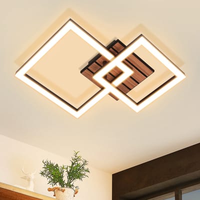 NETTLIFE LED Plafonnière Zwart - Vierkant Houtlook Design - 14W - 3000K Warm Wit Licht - Keukenlamp - voor Woonkamer | Keuken | Slaapkamer | Kantoor | Gang