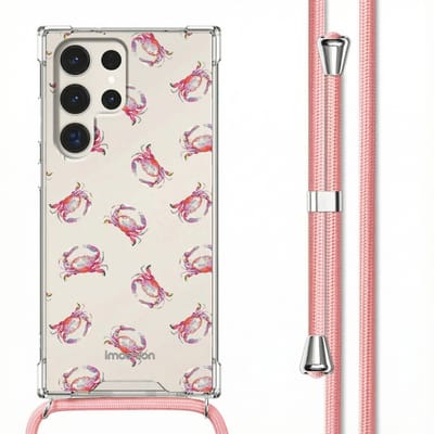 imoshion Hoesje - Geschikt voor Samsung Galaxy S23 Ultra - Design Hoesje met Koord - Crab Watercolor