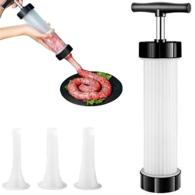 1 stuk - Handmatige worstvuller - Worstvuller - Eenvoudige handmatige worstmaker - Handmatige worstduwer - Met 3 vulbuizen - Voor het maken van worsten van verschillende groottes - Ideaal voor festivals, familiebijeenkomsten, barbecues