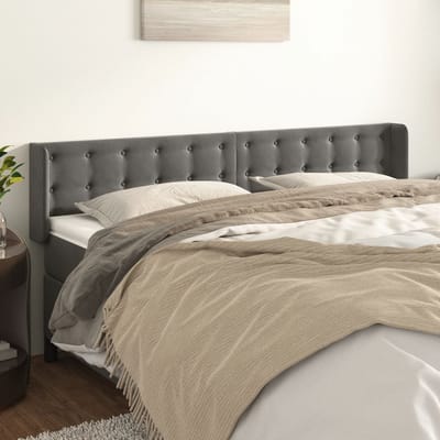 vidaXL - Hoofdbord - met - randen - 203x16x78/88 - cm - fluweel - donkergrijs
