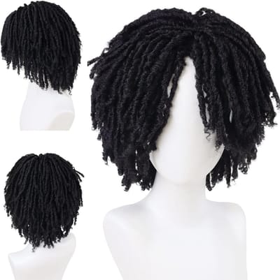 Korte Zwarte Dreadlock Pruik voor Mannen - Realistische Twist Rasta Pruik voor Rollenspel en Feestjes