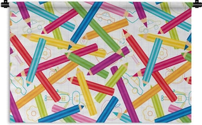 Wandkleed - Wanddoek - Potlood - Patronen - Regenboog - 90x60 cm - Wandtapijt
