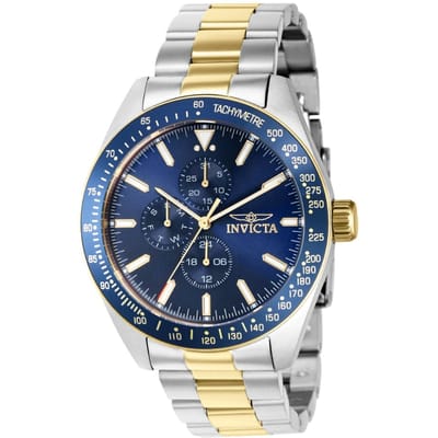 Invicta Aviator 39076 Heren Horloge - Waterdicht - Analoog - Quartz Uurwerk - Roestvrij Staal met blauwe Wijzerplaat -45mm