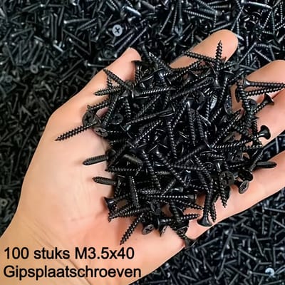 Allernieuwste.nl® Zwarte Gipsplaatschroeven M3.5 Zelftappende Kruiskop met Verzonken Kop - Grove Draad Hout, Gipsplaat, Lichtstaal 3.5x40mm - 100 stuks