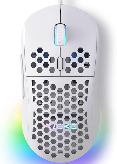 StayPowered Gaming Muis - Ultralichte Ergonomische Precisie - 12800 DPI - Optische Sensor - 6 Programmeerbare Knoppen - Aanpasbare RGB - Honingraat Design - Comfortabel - Wit - Levering Sneller dan Aangegeven!