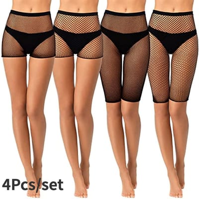 Shorts résille S Collants résille Short de motard taille haute Collants en maille élastique transparente pour femmes et filles black