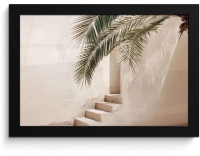 Poster in lijst - Fotolijst 30x20 cm - Posters - Palmboom - Schaduw - Trap - Beige - Posterlijst zwart - Decoratie - Wanddecoratie woonkamer - Muurdecoratie slaapkamer