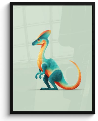 Poster in lijst - Fotolijst 60x80 cm - Posters - Staart - Dino - Minimalistisch - Blauw - Posterlijst zwart - Decoratie - Wanddecoratie woonkamer - Muurdecoratie slaapkamer