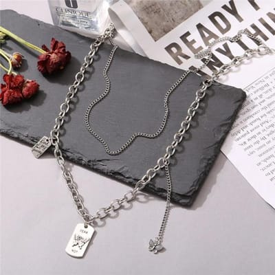 Vintage meerlaagse muntketting choker voor dames, goud- en zilverkleurig, modieuze, grove ketting met portretmotief. black