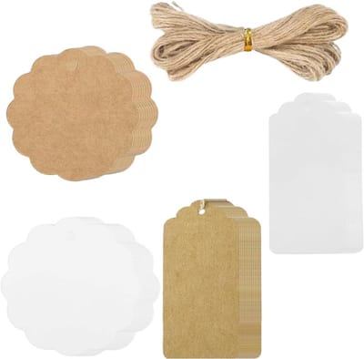 Papieren Etiketten - Prijskaartjes Cadeaulabels - Cadeaus Versieren - Inclusief Touw - 200 Stuks - Bruin