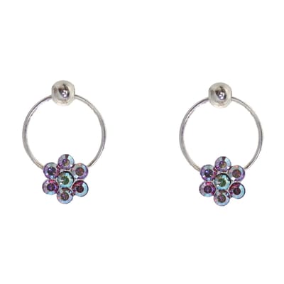 Behave - Oorbellen - Rondje met Bloem - 925 Sterling Zilver - Roze