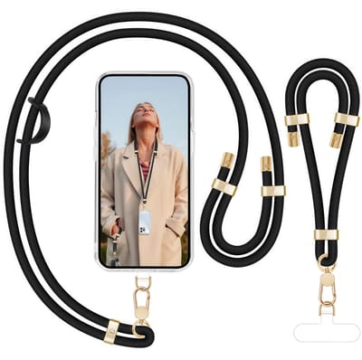 Luxe Nek & Pols Telefoonkoord Set met Bevestigingsplaatjes, - Universeel GSM Lanyard Keycord Strap Verstelbaar - Crosssbody Sleutelkoord Telefoonketting - Telefoon Koord Sleutelhanger - Keykoord Pashouder - Phone Ketting Cord - Nekkoord KaKi