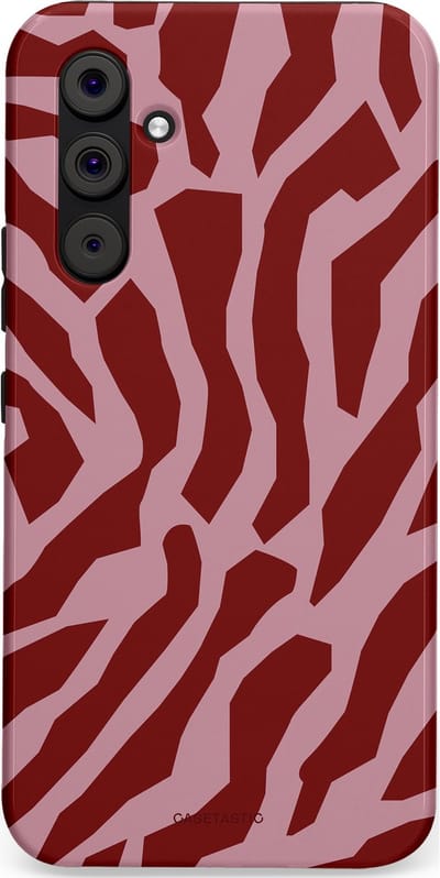 Casetastic Hoesje Geschikt voor Samsung A54 (5G) - Stijlvolle Beschermende Duo-layer Case - Rode Roze Framboos Zebra Strepen