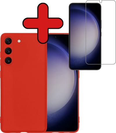 Hoesje - Met Screenprotector - Geschikt voor Samsung Galaxy S23 - Sterk & Shockproof - Telefoon Hoes - Back Cover - Siliconen Case - Telefoonhoes - Rood