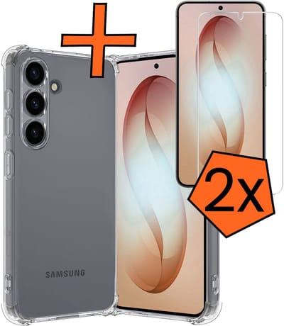 Hoes - Met Screenprotector - 2 Stuks - Geschikt voor Samsung Galaxy S26 - Sterk & Shockproof - Siliconen Case - Back Cover - Telefoon Hoes - Shock Proof - Transparant