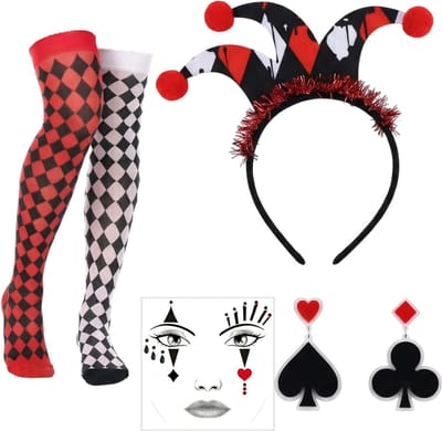Kostuumaccessoires voor vrouwen - Complete set met gezichtstatoeage, overknee sokken en haarband voor carnaval, cosplay en feesten