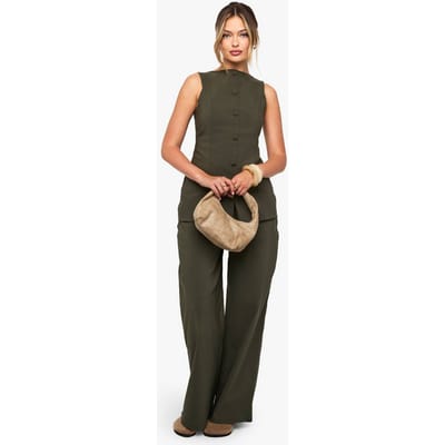 boohoo Dames Super Stretch Broek met Wijde Pijpen | Kaki | Maat: 36