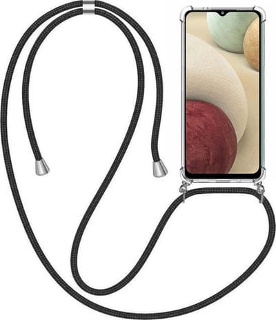 Telefoonhoesje Geschikt voor Samsung Galaxy A12 met Koord en Stootrand - TPU Backcover Shockproof met Lanyard - Smartphonica geschikt voor Samsung Galaxy A12