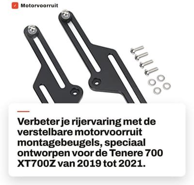 Dailygoods- Voorruitbeugel Verstelbaar - Aluminium/Roestvrij Staal - Vervanging Tenere 700 XT700Z 2019-2021 - Montagebeugels - Perfecte Pasvorm - Verbeterde Rijervaring - Windscherm