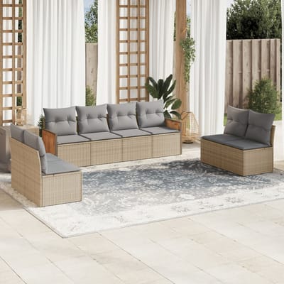 vidaXL - 8-delige - Loungeset - met - kussens - poly - rattan - beige