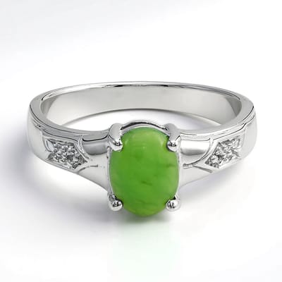Cavill - 925 Sterling Zilveren Ring met 0,57 ct Keizerlijk Chrysopraas en 0,01 ct Witte Topazen - Elegante Groene Damesring Maat 17
