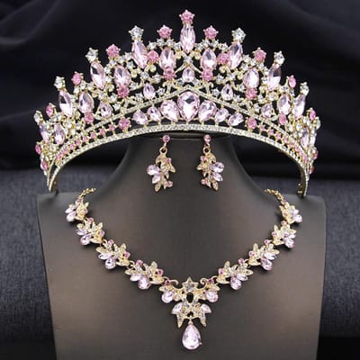 3 Stuks Bruiloftskroon Bruids Sieraden Sets voor Vrouwen AB Tiara's en ketting oorbellen Prom Verjaardag Bruid Tiara's en Kronen Set gray