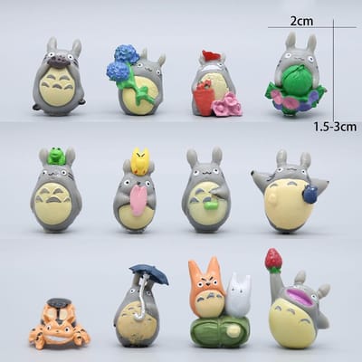 12 stuks/Set Anime Cartoon Scène Figuur Mini Serie Totoro Model Beeldje Schattig Speelgoed Kamer Decoraties Pvc Figuren Speelgoed Cadeaus Verzamelingen gray