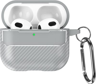 Telestore - Hoesje geschikte voor AirPods 4 - TPU carbon grijs hoesje Beschermhoes - Shockproof AirPods 4 Cover - AirPods 4 Hoesje - Geschikt voor Apple Airpods 4 - grijs - carbon TPU cover