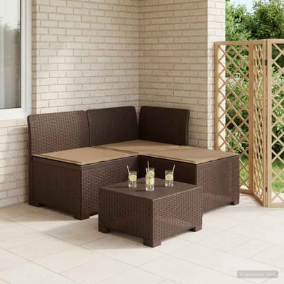 vidaXL - 3-Zits - Tu - bank - met - Kussens - Rattan - Look - 3-zits - PP - Bruin